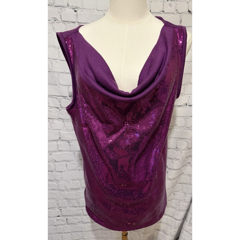 NWT IMAN Global Chic purple Sleeveless sequin cowl neck Sweater Lightweight L